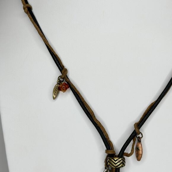 Vintage Chico's Boho Geometric Pendant Leather Cord Statement Necklace ✨ - Picture 6 of 10